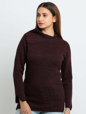 Status Quo Solid Cowl Neck Casual Women Maroon Sweater