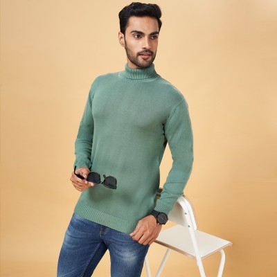 YU by Pantaloons Solid Turtle Neck Casual Men Green Sweater