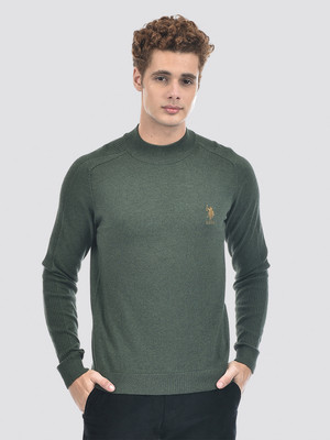 U.S. POLO ASSN. Solid Round Neck Casual Men Green Sweater