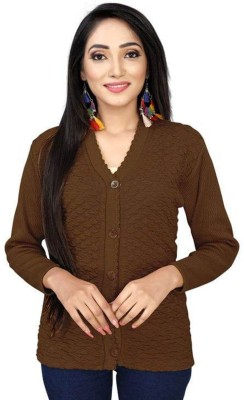 Shunit creation Printed V Neck Casual Women Brown Sweater