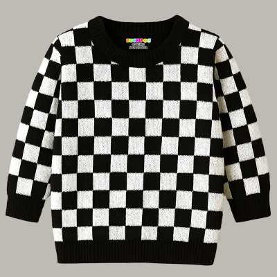 Kuchipoo Checkered Round Neck Casual Boys & Girls Black Sweater