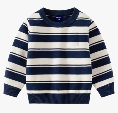 Rebiva Striped Round Neck Casual Boys Blue Sweater