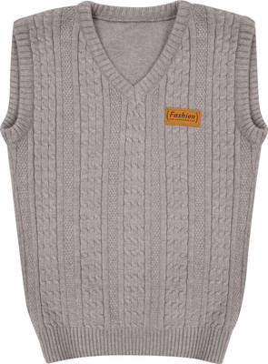 clapkids Solid V Neck Casual Boys & Girls Grey Sweater