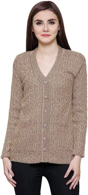 Hautemoda Self Design V Neck Casual Women Beige Sweater