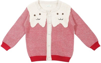 Greendeer Embroidered Collared Neck Casual Baby Boys & Baby Girls Pink, White Sweater