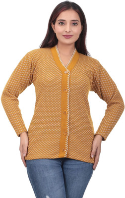 Prabh collection Self Design V Neck Casual Women Yellow Sweater