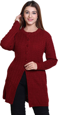 Ogarti Woven Round Neck Casual Women Maroon Sweater