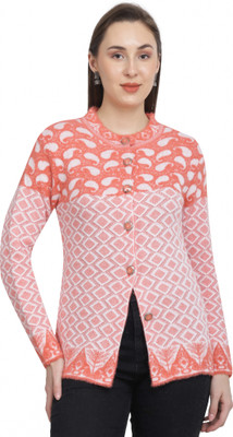 chatanya Woven Round Neck Casual Women Orange, Pink Sweater