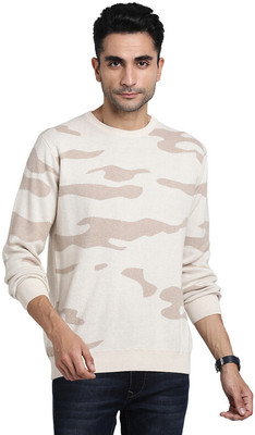 TURTLE Printed Round Neck Casual Men Beige Sweater
