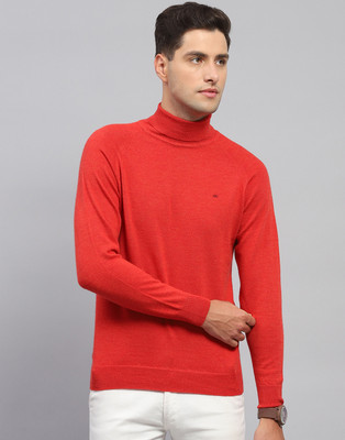 MONTE CARLO Solid Turtle Neck Casual Men Red Sweater