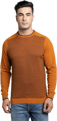 RED TAPE Self Design Round Neck Casual Men Orange Sweater