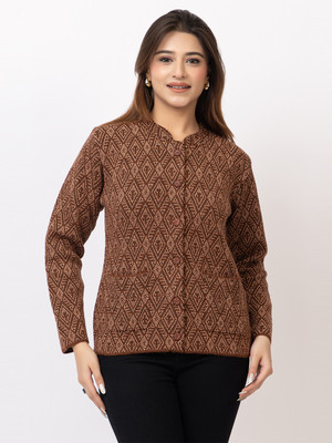 TWENTY ME Embroidered Crew Neck Casual Women Brown Sweater