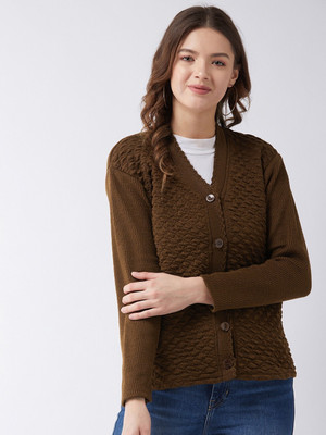 Pivl Woven V Neck Casual Women Brown Sweater