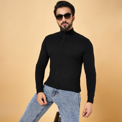 YU by Pantaloons Solid High Neck Casual Men Black Sweater