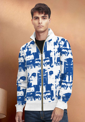 TRIPR Printed Hooded Neck Casual Men White, Blue Sweater