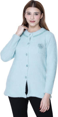 FASHIONLOOK Applique Round Neck Casual Women Light Blue Sweater