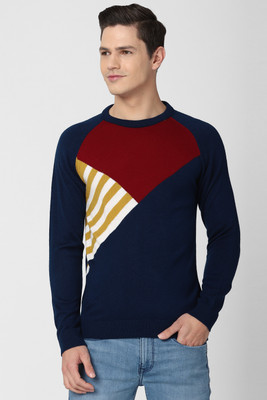 PETER ENGLAND Self Design Crew Neck Casual Men Dark Blue Sweater