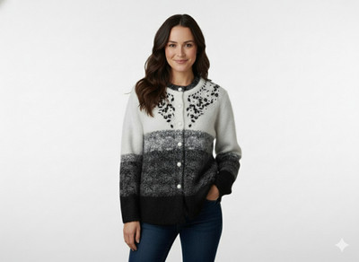 STUTAKRITI Woven Round Neck Casual Women Black Sweater