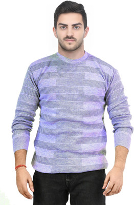 Life and style Self Design Round Neck Casual Men Light Blue Sweater