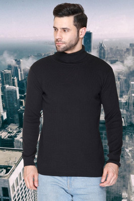 jorden4u Solid Turtle Neck Casual Men Black Sweater
