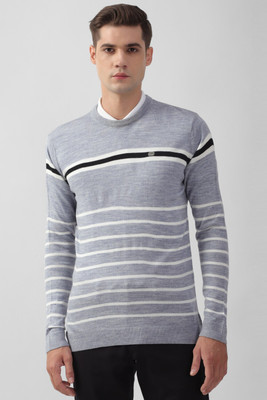 PETER ENGLAND Woven Round Neck Casual Men Grey Sweater