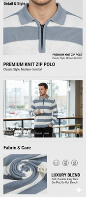 klein blue Striped Collared Neck Casual Men Light Blue Sweater