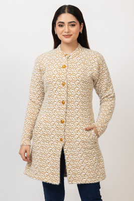 Aphrodite Polka Print Mandarin Neck Casual Women Gold Sweater