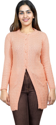 Ogarti Self Design Round Neck Party Women Orange Sweater