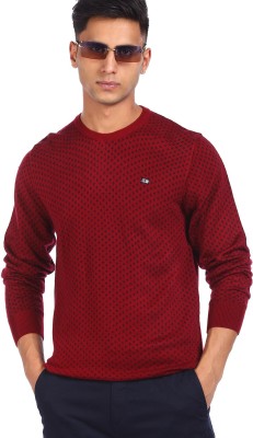 Arrow Sport Solid Round Neck Casual Men Maroon Sweater