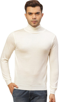 PIERRE CARLO Solid Turtle Neck Casual Men White Sweater