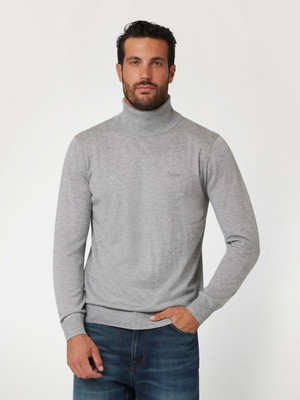 GUESS Solid Turtle Neck Casual Men Grey Sweater