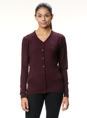Coldplay Solid V Neck Casual Women Brown Sweater