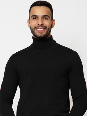 Merriment Solid Turtle Neck Casual Men Black Sweater