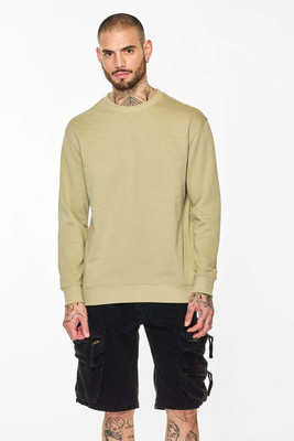 Snitch Solid Crew Neck Casual Men Beige Sweater