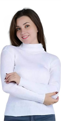 NEELAMGARMENT Solid High Neck Casual Women White Sweater