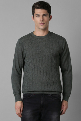 LOUIS PHILIPPE Self Design Crew Neck Casual Men Grey Sweater