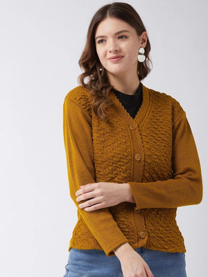 Pivl Woven V Neck Casual Women Yellow Sweater