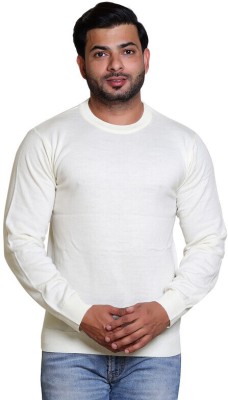 CAVARDI Solid Round Neck Casual Men White Sweater