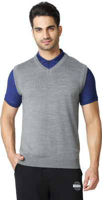 VAN HEUSEN Solid V Neck Casual Men Grey Sweater