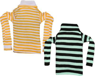 MTI Fashiions Striped High Neck Casual Girls Multicolor Sweater