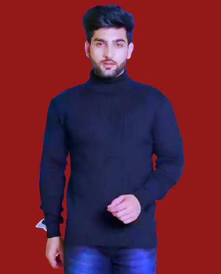TRENDSET Self Design High Neck Casual Men Blue Sweater
