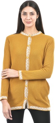 AMERICAN EYE Self Design Round Neck Casual Women Yellow Sweater