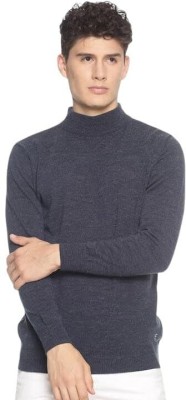 513 Solid Turtle Neck Casual Men Blue Sweater