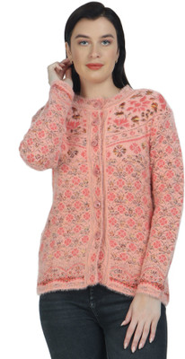 chatanya Floral Print Round Neck Casual Women Beige Sweater