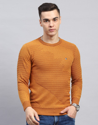 MONTE CARLO Self Design Round Neck Casual Men Maroon Sweater