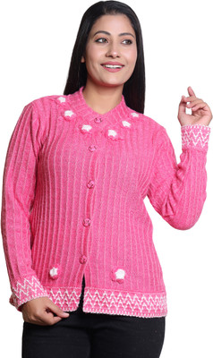 speed line hosiery Self Design Mandarin Neck Casual Women Pink Sweater