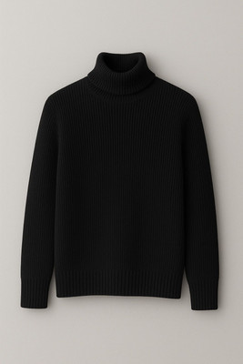NEO10 Solid Turtle Neck Formal Men Black Sweater