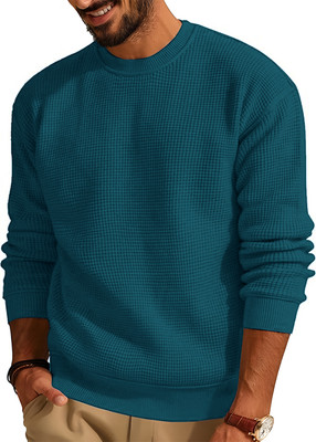 TYSORT Self Design Round Neck Casual Men Green Sweater