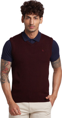 PARX Solid V Neck Casual Men Maroon Sweater
