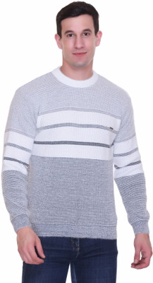 First Sleep Colorblock Round Neck Casual Men Grey Sweater